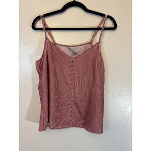 Maeve Blush Velour Tank With Scalloped Neckline & See Thru Keyhole Design Size M